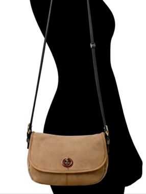 Vintage Coach Nubuck/Tan Crossbody/Shoulder Bag - Medium Flap Turn-lock F15170